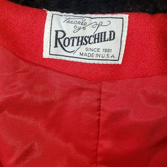 Rothschild Vintage ILGWU Red and Black Faux Fur Wool Coat Girls Size 10 - Picture 4 of 11